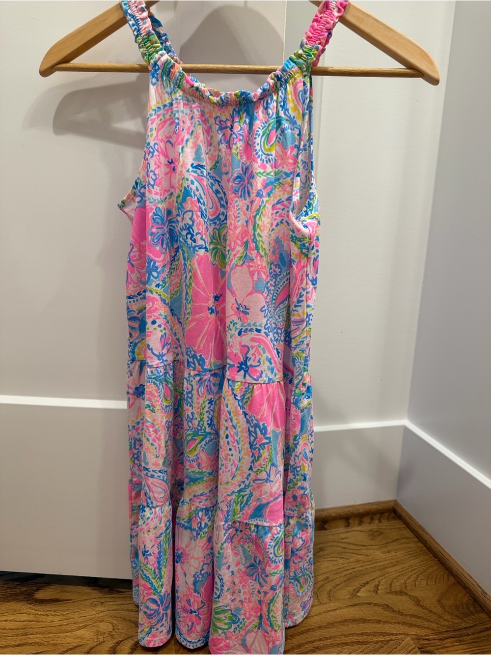 Lily Pulitzer mini loro, flock full of fun, Girls Pink Paisley Tiered Dress
